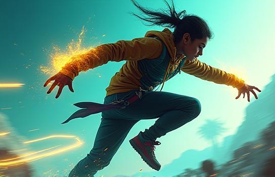 Ilustrasi karakter game Nusantara Gaming Studio dalam aksi